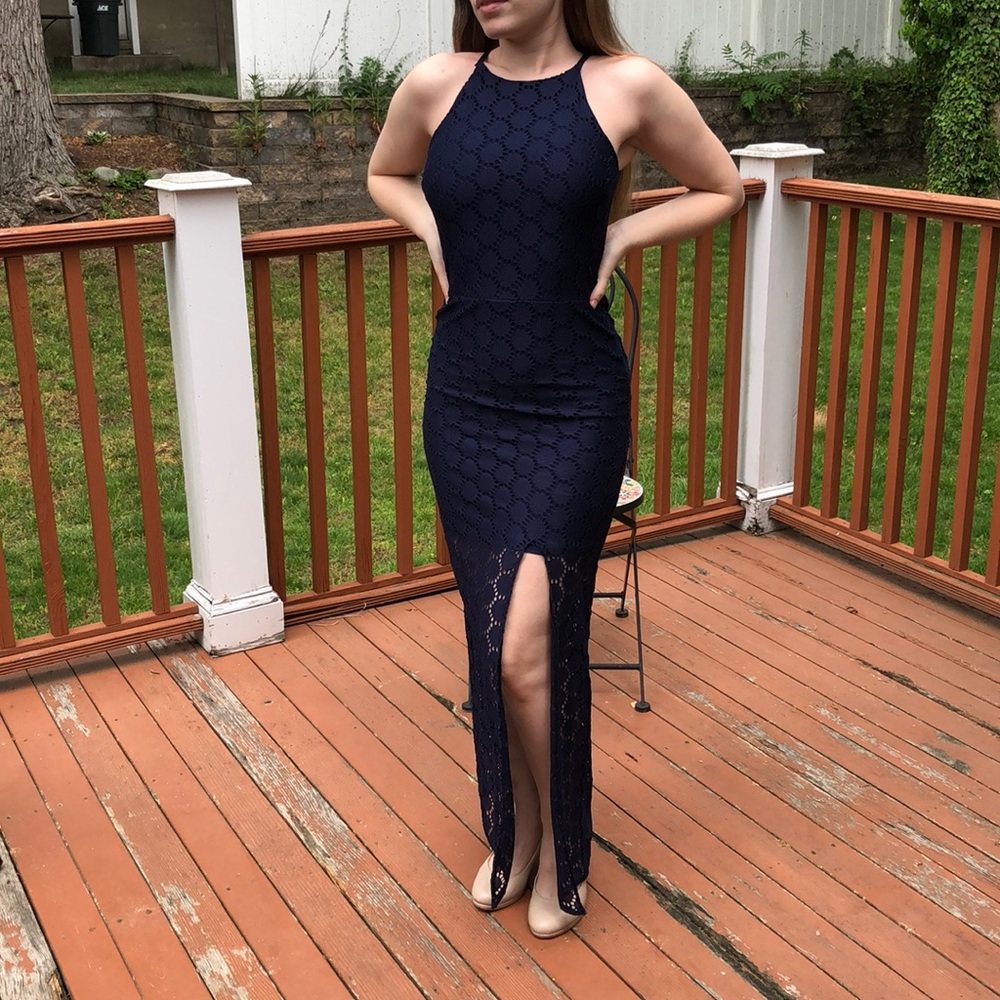 Love...Ady XS navy crochet maxi dress